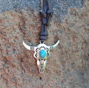 Unisex Turquoise Stone Leather Necklace